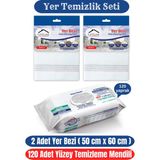 LifeLine Yer Temizlik Seti 2 Adet Yer Bezi 50 cm x 60 cm 120 Adet Yüzey Temizlik Havlusu Mop Havlusu