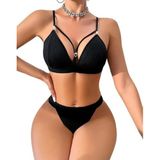 LifeLuxury Kadın İç Çamaşırı Seti, Siyah Dantel ve Saten, Seksi Fransız Roman Koleksiyonu, Ayarlanabilir Askılı Sütyen ve Bikini Külot, Normal Kalıp (M)