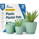Lifemaster Drenaj Delikli Saksılar - İç ve Dış Mekan İçin Hafif, Dayanıklı ve Yer Tasarruflu Saksılar - Çok Yönlü İşlevsellik, Basit Modern Tasarım, 10'lu Plastik Saksı Seti Nane