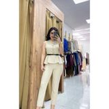 LİFERA Gold Düğme Detaylı Peplum Yelek Ve Kalem Pantolon İkili Takım, Ceket- Pantolon Takım