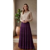 Lifera Premium Dantel Detay Penye Etek - Mor - 48