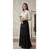 Lifera Premium Dantel Detay Penye Etek - Siyah - 48