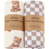 LifeTree Muslin Kundak Battaniyeleri Nötr, Bebek Kundaklama Sargısı Çocuk Odası Erkek ve Kız Çocukları için Alma Battaniyesi, Unisex, Bambu Pamuktan Yumuşak Viskoz, Büyük 119,4 x 119,4 cm, Ayı ve