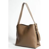 Lifonbag Kadın Toka Detaylı Yumuşak Deri Çıtçıt ve Fermuarlı Iç Bölme Shopper Çanta LF9039-MANGO - 10A-Bej