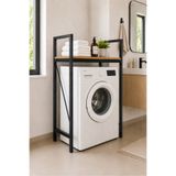 Lifos Çam/Siyah Raflı Çamaşır Makinesi Dolabı Kurutma Makinesi Dolabı Metal Banyo Dolabı