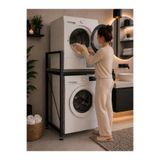 Lifos Siyah Raflı Çamaşır Makinesi Dolabı Kurutma Makinesi Dolabı Metal Banyo Dolabı