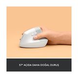 Lift Kablosuz Ergonomik Dikey Mouse, 57° Dikey Açı, 4000 Dpı, Sessiz, Küçük ve Orta Eller Için, Bluetooth, Logi Bolt USB Alıcı, 24 Ay Pil Ömrü, Beyaz - Option-1 - 001-Renkli