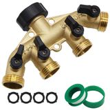 Lifynste 4 Yollu Pirinç Hortum Splitter, 3/4 "Pirinç Hortum Musluk Manifoldu, Bahçe Hortum Adaptörü Konektörü