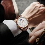 Lıge Deri Kronograf Su Geçirmez Spor Otomatik Tarih Quartz Saat Erkekler Için Relogio Masculino - Rose Gold - Kahverengi