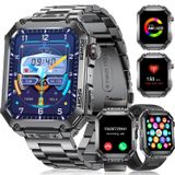 LIGE Erkekler için askeri akıllı saatler, 1,96 '' HD ekran cevaplı çağrı yap akıllı saat, iOS Android telefon için akıllı saat, kalp atış hızı/kan basıncı/uyku monitörlü fitness izleyici, 5ATM su