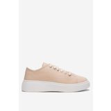 Liger Kadın Rahat Kalıp Kalın Taban Keten Sneakers BEJ 7419