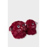 Liger Kadın Sevimli Kedi Figürlü Peluş Panduf BORDO 7427