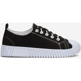 Liger Kolay Giyilebilir Lastik Bağcıklı Spor Keten Sneaker Ayakkabı Füme - Siyah - Beyaz