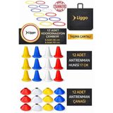 Liggo Antrenman Seti 12li Koordinasyon Çemberi 12li Antrenman Çanağı 12 Adet 17cm Huni Seti Spor Eği