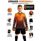 Liggo Çocuk Kaleci Eldiveni Göğüs Sünger Destekli Çocuk Higuita Kaleci Forma Şort Çorap Takımı - Turuncu - 7 - 8 Yaş