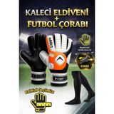Liggo Reflex Yetişkin Çocuk Kaleci Eldiveni Kaleci Çorabı Seti - 6 - Turuncu