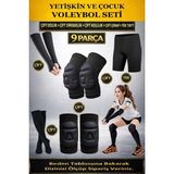Liggo Yetişkin ve Çocuk Voleybol Dizliği Dirsekliği Kolluk Tayt Çorap Seti 9 Prç - Siyah - 11 - 14 Yaş