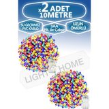 Light Home 10 Metre LED Pilli Dekor Işık Rgb Pvc Kablolu Su Geçirmez Özellikli Yılbaşı Ağacı Dekor Lambası - 2 Adet - Renkli