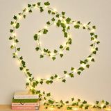 Light Home 2'li Yapay Sarmaşık LED Işık, 2 x 5 Metre 50 LED Pilli Dekoratif Sarmaşık Işık Zinciri, Uzaktan Kumandalı, 8 Aydınlatma Modlu, Oda, Duvar, Balkon, Bahçe, Düğün ve Parti Dekoru, Gün Işığı