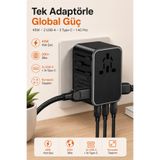 Light Nova 45W Global Seyahat Adaptörü | 2xUSB | 3xType-C | Çoklu Şarj Priz Dönüştürücü | US EU UK AU Uyumlu