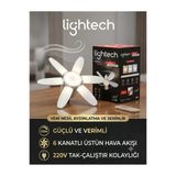 Lightech 110W Pervaneli Fanlı Led Ampul Kumandalı E27 3 Renk 6 Kanat 52Cm Dim Edilebilir