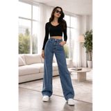 Lighter Jeans Ahest Orta Kar Likralı Wide Leg Palazzo Jean Yüksek Bel Bol Paça Kadın Pantolon