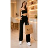 Lighter Jeans Ela Siyah Likralı Wide Leg Palazzo Jean Yüksek Bel Bol Paça Kadın Pantolon