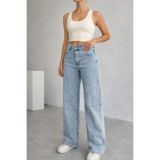 Lighter Jeans Kadın Açık Mavi Yüksek Bel Likralı Bol Paça Wide Leg Mom Fit Jean Pantolon