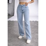 Lighter Jeans Kadın Kar Mavi Yüksek Bel Likralı Bol Paça Jean Pantolon – Esnek Denim Wide Leg