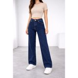 Lighter Jeans Kadın Koyu Mavi Yüksek Bel Likralı Bol Paça Wide Leg Mom Fit Jean Pantolon