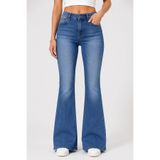 Lighter Jeans Kadın Likralı Yüksek Bel İspanyol Paça Yıkamalı Jean Pantolon Mavi Flare Denim Esnek Günlük Şık
