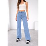Lighter Jeans Kadın Mavi Yüksek Bel Likralı Bol Paça Wide Leg Mom Fit Jean Pantolon