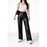 Lighter Jeans Kadın Siyah Suni Deri Pantolon Yüksek Bel Wide Leg Bol Paça Şık Modern Günlük Ofis Kombin