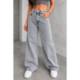 Lighter Jeans Kadın Wide Leg Gri Yıkamalı Palazzo Jean Bol Paça Yüksek Bel Salaş Pantolon