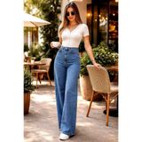 Lighter Jeans Kadın Yüksek Bel Likralı Orta Kar Bol Paça Jean Pantolon – Esnek Denim Rahat Kalıp