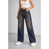 Lighter Jeans Kadın Yüksek Bel Likralı Wide Leg Palazzo Jean Pantolon Esnek Kumaş Bol Paça Vintage Yıkamalı Günlük