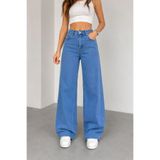 Lighter Jeans Likralı Kadın Açık Mavi Wide Leg Palazzo Jean Pantolon Yüksek Bel Bol Paça Salaş Denim Pantolon