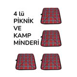 LIGHTINGHM 4 LÜ Katlanır Kamp Matı Piknik Stadyum Minderi Su Geçirmez Taşınabilir Oturma Minderi Kırmızı Ekose 40 x40