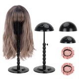 lightmay Peruk Standı - Plastik Peruk Standı 2 Paket Taşınabilir Katlanabilir Peruk Şapka Kadife Kapak Tutuculu Yüksekliği Ayarlanabilir (30-45 cm) Kurulumu Kolay Destek Peruk Teşhir Standı (Siyah)