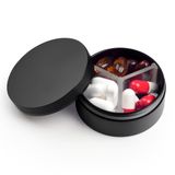 LightOnIt Küçük Hap Kutusu 3 Bölmeli, Metal Yuvarlak Taşınabilir Hap Kutusu, Su Geçirmez Seyahat Hap Düzenleyici, Cep Çantası İlaç Vitamin Tutucu EDC Konteyner (Siyah)