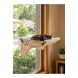 LIGHTSTAR Cama Yapışan Vantuzlu Kedi Yatağı - Ahşap Geniş Peluş Kedi Hamağı (14 kg Taşıma Kapasiteli), Beyaz