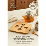 Liground %100 Bambu Nihale Kalp Desenli Isıya Dayanıklı Tencere Tava Çaydanlık Altlığı Dekoratif Ahşap Nihale
