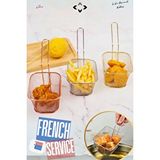 LİGROUND 🍟 3x Patates Kızartma Servis Seti Mini Nugget Tavuk Servis Sepeti Paslanmaz Çelik Servis Sunum Seti Altın