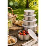 LİGROUND 5 PCS ECO Vakumlu Paslanmaz Çelik Piknik Saklama Kabı Seti, Kamp Plaj Piknik Kabı Piknik Sepeti İçin 5 Boy