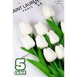 LİGROUND 5’li Beyaz Yapay Lale Demeti Gerçekçi Dekoratif Çiçek Buketi 5 Adet Islak Lale 30 CM Gelin Çiçeği Ev Ofis