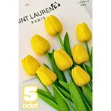 LİGROUND 5’li Sarı Yapay Lale Demeti Gerçekçi Dekoratif Çiçek Buketi 5 Adet Islak Lale 30 CM Gelin Çiçeği Ev Ofis MAVİ IŞIKLI
