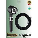 Liground Black Shower Set Basınçlı Filtreli 3 Kademeli Turbo Duş Başlığı 150 cm Duş Hortumu Kendinden Yapışkanlı Mafsal Masajlı Duş Seti