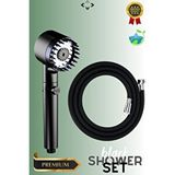 Liground Duş Seti Black Shower Set Basınçlı 3 Kademeli Turbo Duş Başlığı 150 cm Silikon Duş Hortumu Masajlı