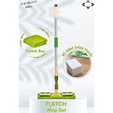 LİGROUND Flatch Mop Set Mandallı Çok Amaçlı Temizlik Mopu 1 Adet Yedek Bez Ve 40 Adet Islak Havlu Mor - Yeşil