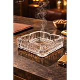 LİGROUND Kristal Kare Cam Küllük | Premium Ağır Cam | Şık ve Modern Masaüstü Küllük 10 CM Şeffaf